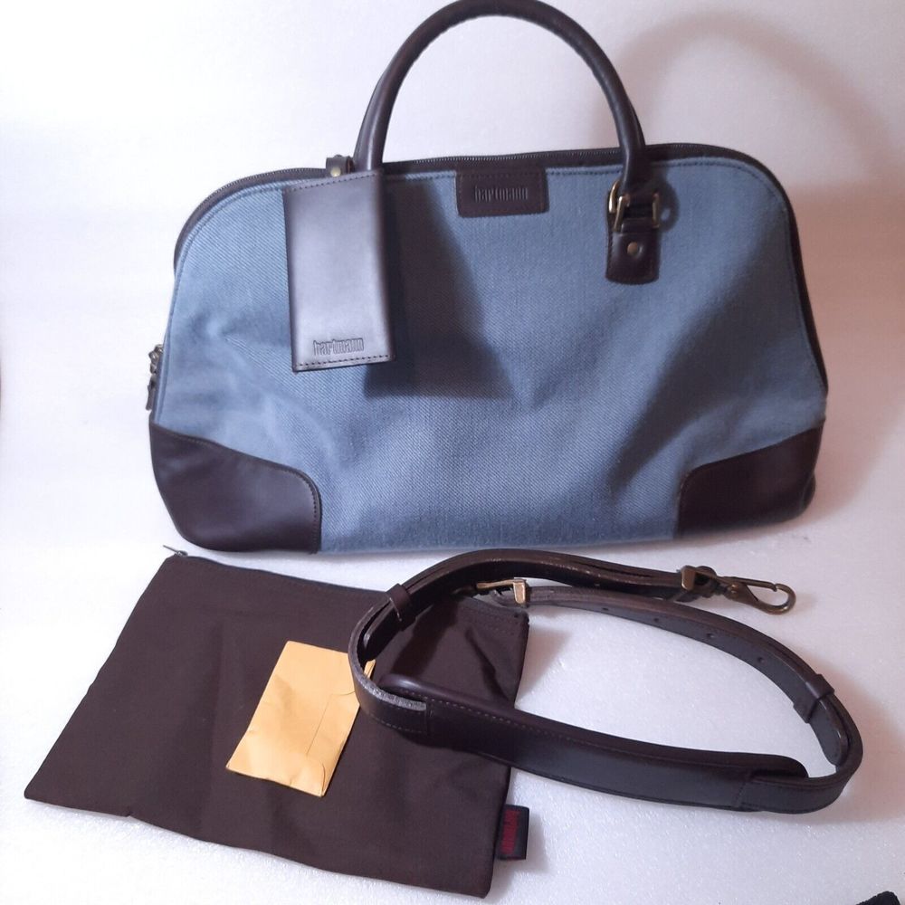 Vintage Hartmann blue Tweed leather Carry-On Overnight Luggage Tote Shoulder Bag